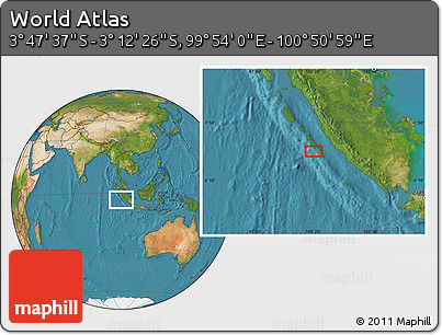 Satellite Location Map of the Area around 3° 30' 2" S, 100° 22' 30" E