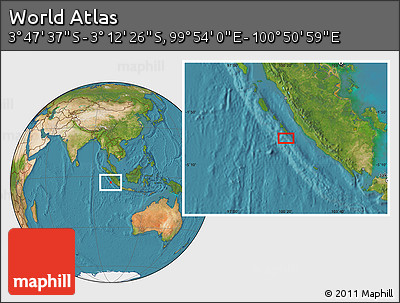 Satellite Location Map of the Area around 3° 30' 2" S, 100° 22' 30" E