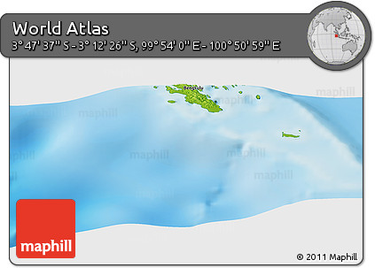 Physical Panoramic Map of the Area around 3° 30' 2" S, 100° 22' 30" E