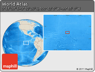 Shaded Relief Location Map of the Area around 3° 30' 2" S, 100° 13' 29" W