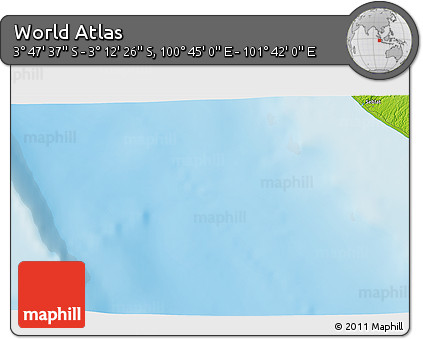 Physical 3D Map of the Area around 3° 30' 2" S, 101° 13' 29" E