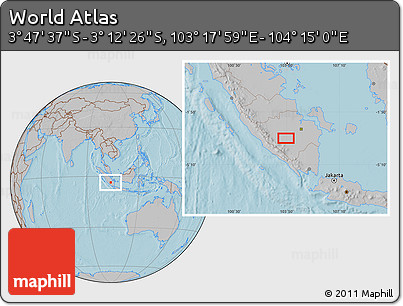 Gray Location Map of the Area around 3° 30' 2" S, 103° 46' 30" E, hill shading