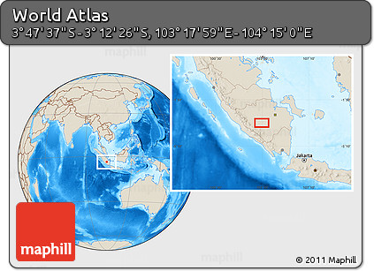 Shaded Relief Location Map of the Area around 3° 30' 2" S, 103° 46' 30" E