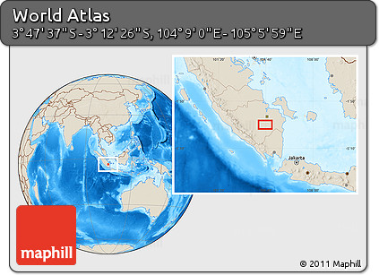 Shaded Relief Location Map of the Area around 3° 30' 2" S, 104° 37' 30" E