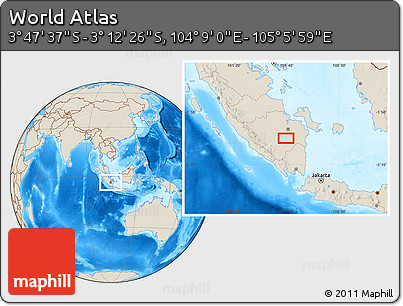 Shaded Relief Location Map of the Area around 3° 30' 2" S, 104° 37' 30" E