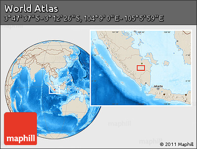 Shaded Relief Location Map of the Area around 3° 30' 2" S, 104° 37' 30" E
