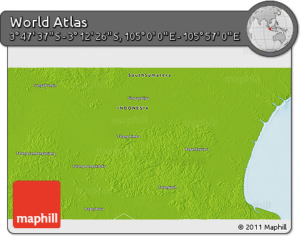 Physical 3D Map of the Area around 3° 30' 2" S, 105° 28' 29" E