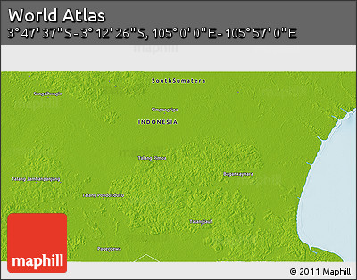 Physical 3D Map of the Area around 3° 30' 2" S, 105° 28' 29" E