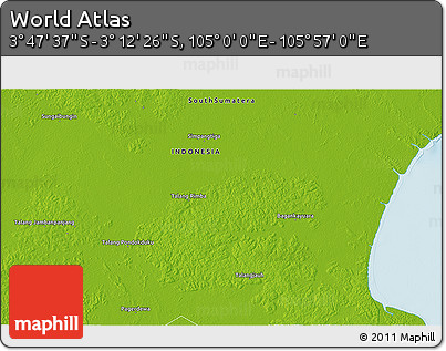 Physical 3D Map of the Area around 3° 30' 2" S, 105° 28' 29" E