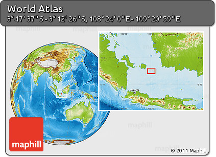 Physical Location Map of the Area around 3° 30' 2" S, 108° 52' 30" E