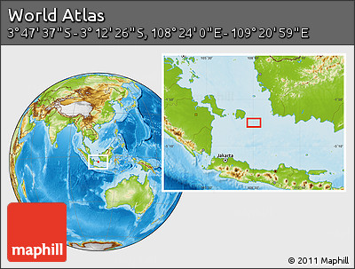 Physical Location Map of the Area around 3° 30' 2" S, 108° 52' 30" E