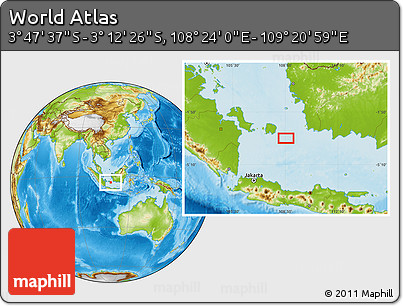 Physical Location Map of the Area around 3° 30' 2" S, 108° 52' 30" E