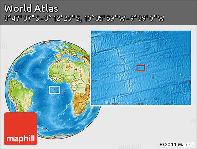 Physical Location Map of the Area around 3° 30' 2" S, 10° 7' 30" W