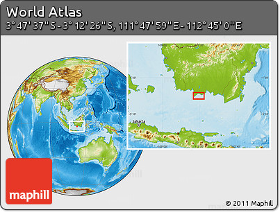 Physical Location Map of the Area around 3° 30' 2" S, 112° 16' 30" E