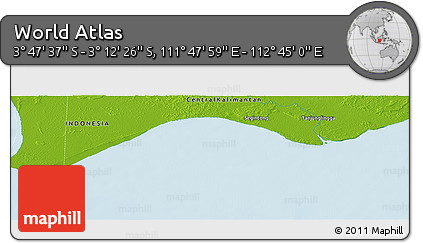 Physical Panoramic Map of the Area around 3° 30' 2" S, 112° 16' 30" E