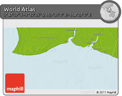 Physical 3D Map of the Area around 3° 30' 2" S, 113° 58' 29" E