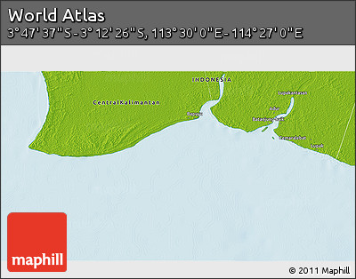 Physical 3D Map of the Area around 3° 30' 2" S, 113° 58' 29" E