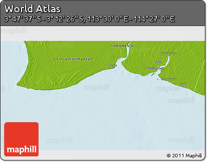 Physical 3D Map of the Area around 3° 30' 2" S, 113° 58' 29" E