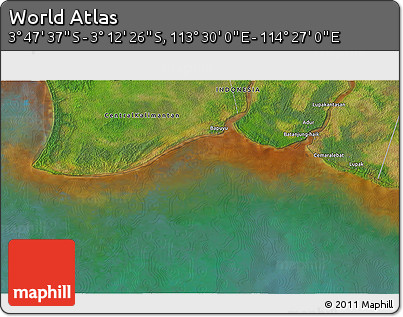 Satellite 3D Map of the Area around 3° 30' 2" S, 113° 58' 29" E
