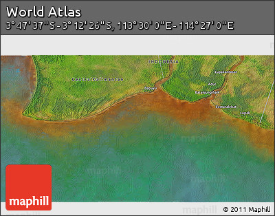 Satellite 3D Map of the Area around 3° 30' 2" S, 113° 58' 29" E