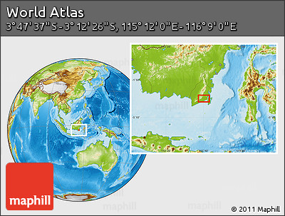 Physical Location Map of the Area around 3° 30' 2" S, 115° 40' 30" E