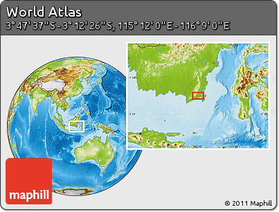Physical Location Map of the Area around 3° 30' 2" S, 115° 40' 30" E