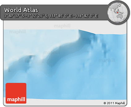 Physical 3D Map of the Area around 3° 30' 2" S, 118° 13' 29" E