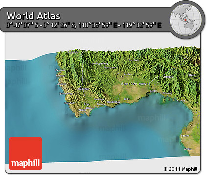 Satellite 3D Map of the Area around 3° 30' 2" S, 119° 4' 29" E