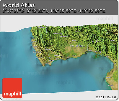 Satellite 3D Map of the Area around 3° 30' 2" S, 119° 4' 29" E