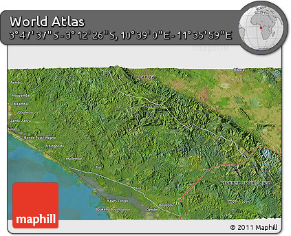 Satellite 3D Map of the Area around 3° 30' 2" S, 11° 7' 30" E