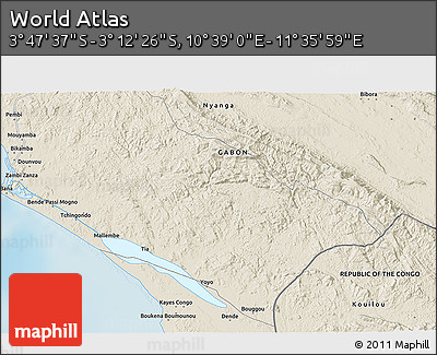 Shaded Relief 3D Map of the Area around 3° 30' 2" S, 11° 7' 30" E