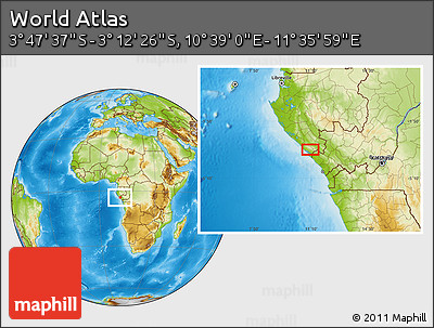 Physical Location Map of the Area around 3° 30' 2" S, 11° 7' 30" E