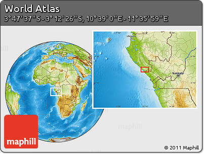 Physical Location Map of the Area around 3° 30' 2" S, 11° 7' 30" E