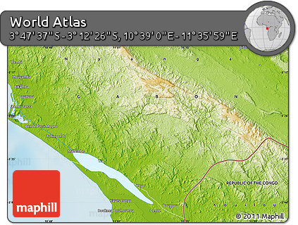 Physical Map of the Area around 3° 30' 2" S, 11° 7' 30" E