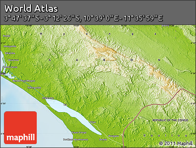Physical Map of the Area around 3° 30' 2" S, 11° 7' 30" E