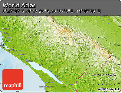Physical Map of the Area around 3° 30' 2" S, 11° 7' 30" E