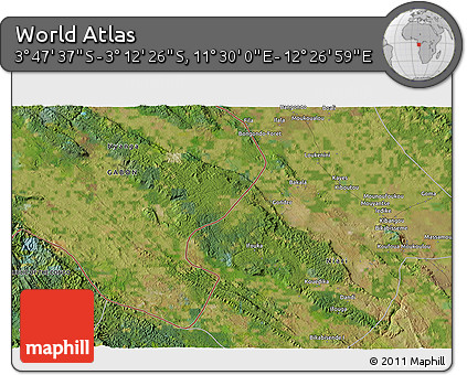 Satellite 3D Map of the Area around 3° 30' 2" S, 11° 58' 29" E