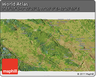 Satellite 3D Map of the Area around 3° 30' 2" S, 11° 58' 29" E
