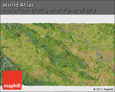 Satellite 3D Map of the Area around 3° 30' 2" S, 11° 58' 29" E