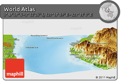 Physical Panoramic Map of the Area around 3° 30' 2" S, 120° 46' 30" E