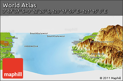 Physical Panoramic Map of the Area around 3° 30' 2" S, 120° 46' 30" E