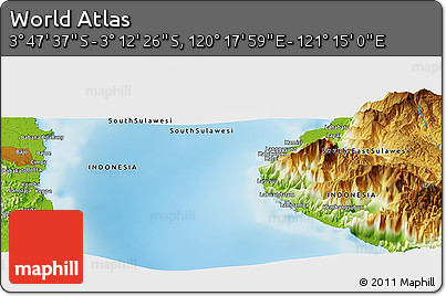 Physical Panoramic Map of the Area around 3° 30' 2" S, 120° 46' 30" E