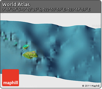 Satellite 3D Map of the Area around 3° 30' 2" S, 123° 19' 29" E