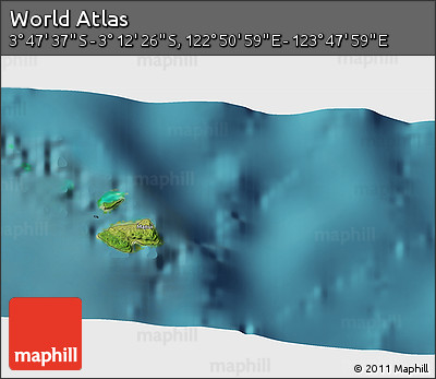 Satellite 3D Map of the Area around 3° 30' 2" S, 123° 19' 29" E