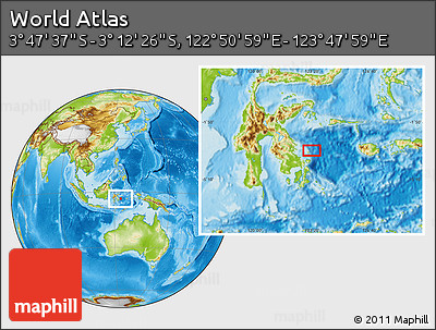 Physical Location Map of the Area around 3° 30' 2" S, 123° 19' 29" E