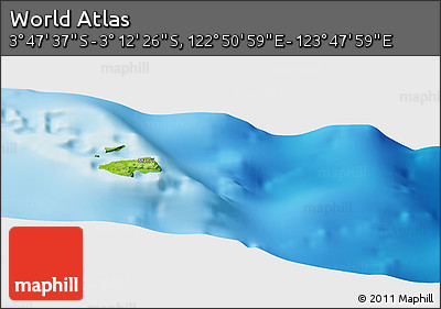 Physical Panoramic Map of the Area around 3° 30' 2" S, 123° 19' 29" E
