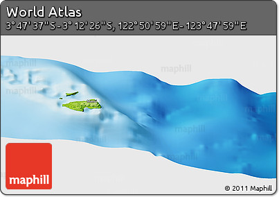 Physical Panoramic Map of the Area around 3° 30' 2" S, 123° 19' 29" E