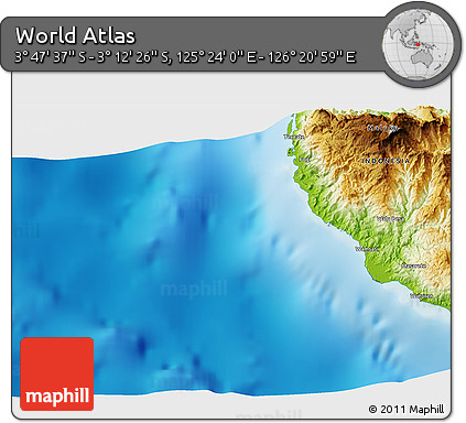 Physical 3D Map of the Area around 3° 30' 2" S, 125° 52' 30" E