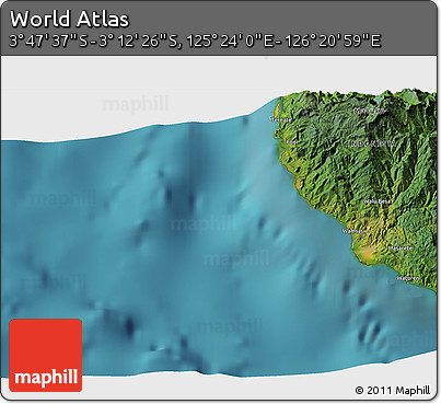 Satellite 3D Map of the Area around 3° 30' 2" S, 125° 52' 30" E