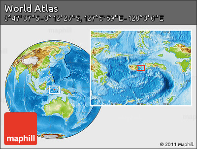 Physical Location Map of the Area around 3° 30' 2" S, 127° 34' 30" E